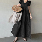 Smellmail™-Denim V-neck Long Dress