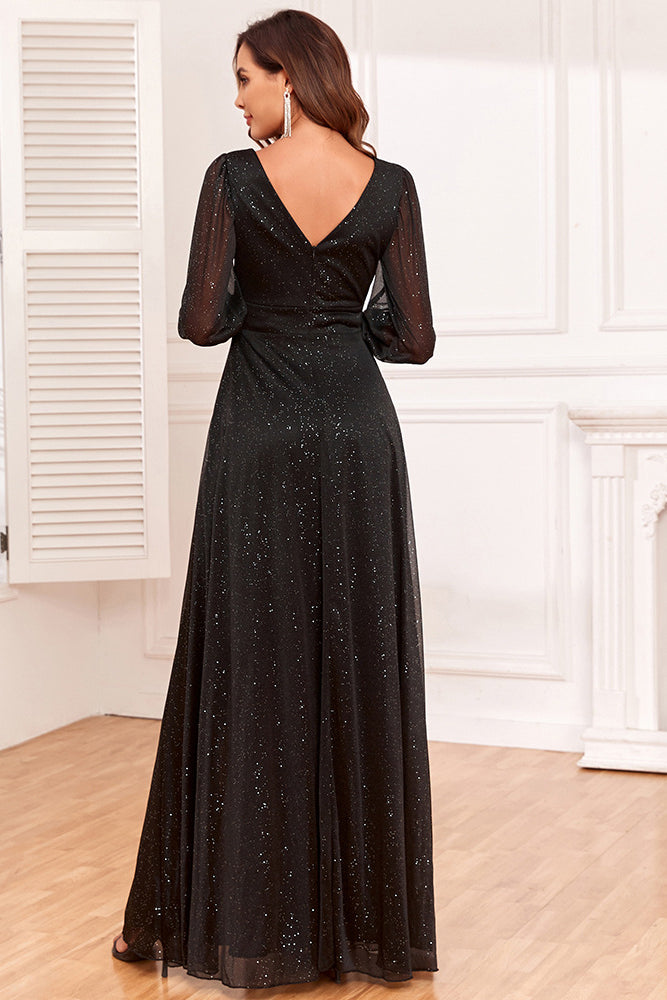 loveedsTM-V-neck high slit big A-line sparkling evening dress