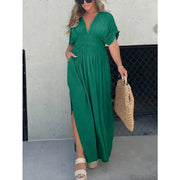 Smellmail™-Slit V-neck long casual dress