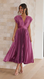 Smellmail™-Timeless Elegance: Draped V-Neck Pleated Skirt Dress