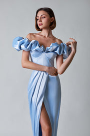 loveedsTM-One-shoulder strapless ruffled dress with high slit