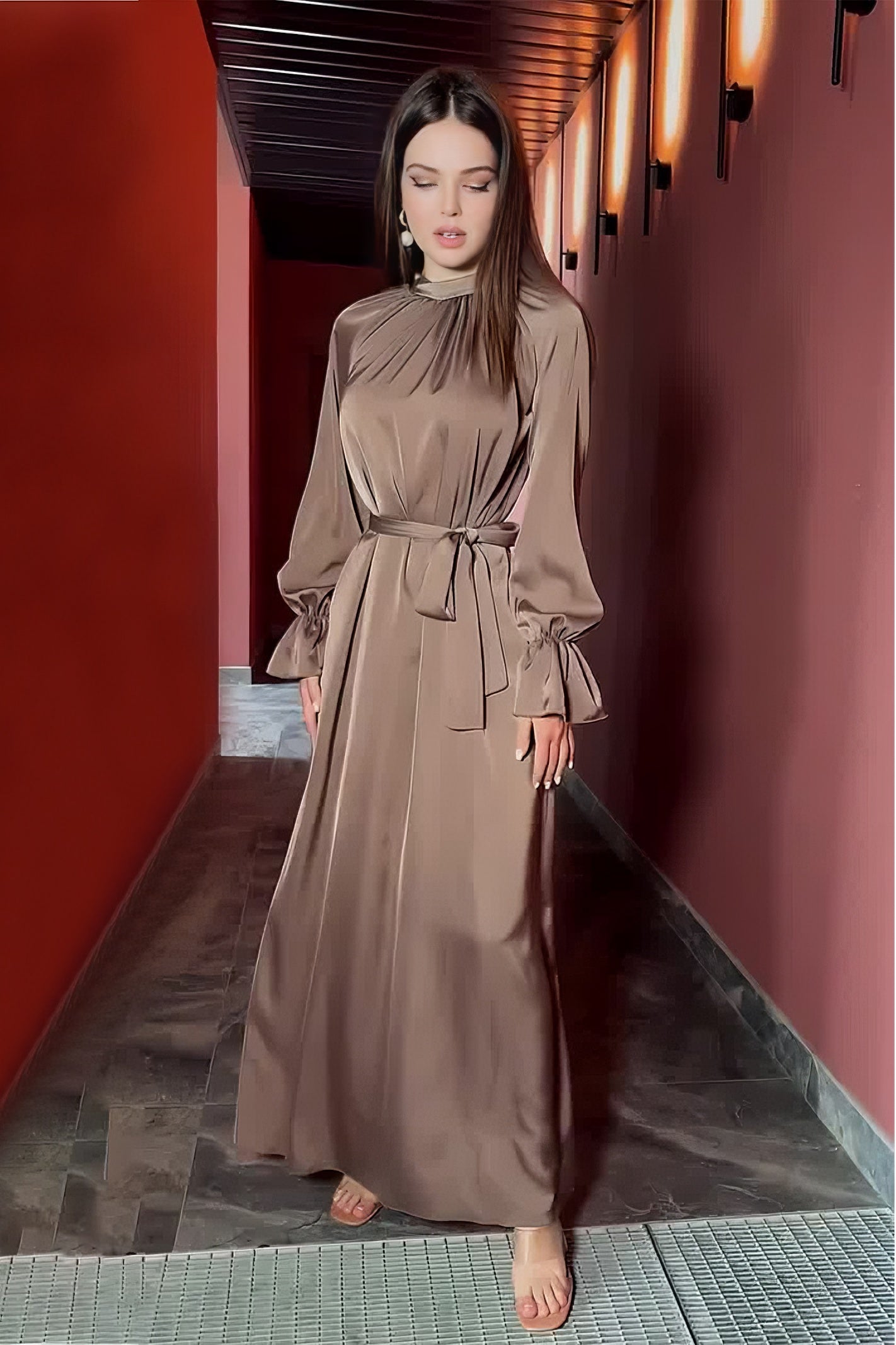 Smellmail™-Solid Color Satin Long Sleeve Loose Dress