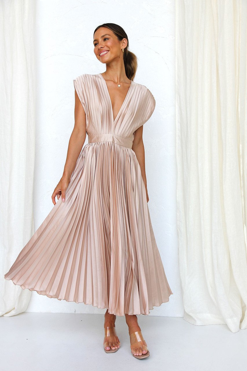 Smellmail™-Timeless Elegance: Draped V-Neck Pleated Skirt Dress