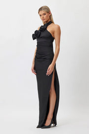 Smellmail™-Long halter neck off-shoulder evening dress with ribbon and flowers