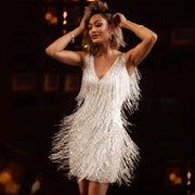 Smellmail™-Women's Feather Fringe Sequin Spaghetti Strap Dress