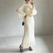 Smellmail™-Pleated Bell Sleeve Maxi Dress