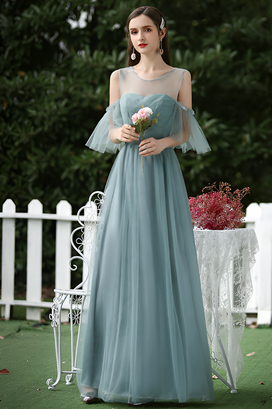 Smellmail™-Flattering Mesh Bridesmaid Dress