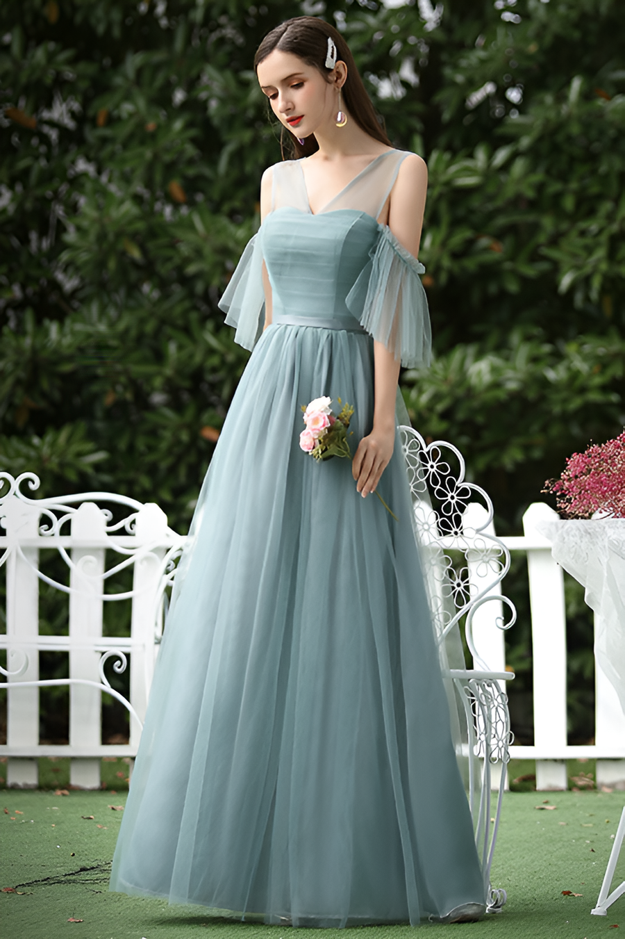 Smellmail™-Flattering Mesh Bridesmaid Dress