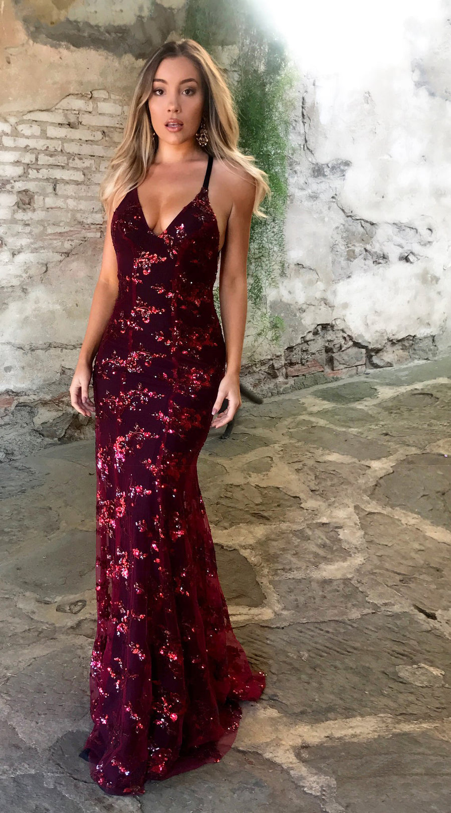 Smellmail™-Sequin V-Neck Backless Maxi Dress