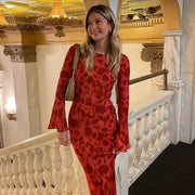 Smellmail™-Long Sleeve Rose Printed Maxi Dress