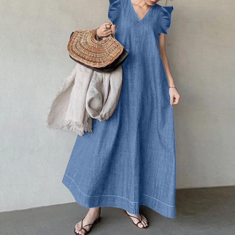 Smellmail™-Denim V-neck Long Dress