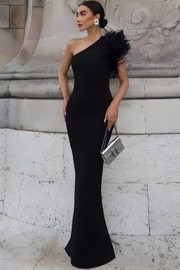 Smellmail™-Black shoulder bag hip fishtail evening dress