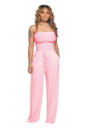 Smellmail™-Off Shoulder Solid Color Smocked Jumpsuit