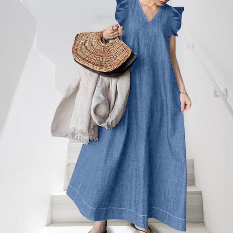 Smellmail™-Denim V-neck Long Dress