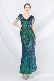 Smellmail™-Beaded sequined long A-line evening gown