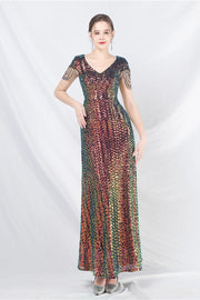 Smellmail™-Beaded sequined long A-line evening gown