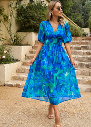 Smellmail™-Summer Temperament Waist V-Neck Printed Dress