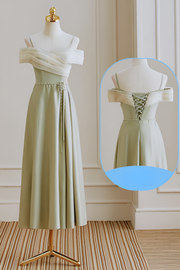 Smellmail™-Satin bridesmaid dress green dress