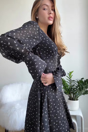 Smellmail™-Polka dot long sleeve v-neck dress sexy backless women's clothing