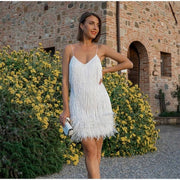 Smellmail™-Women's Feather Fringe Sequin Spaghetti Strap Dress