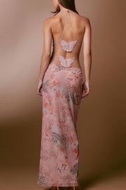 Smellmail™-Halterneck Butterfly Backless Midi Dress