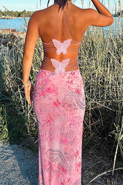 Smellmail™-Halterneck Butterfly Backless Midi Dress