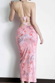 Smellmail™-Halterneck Butterfly Backless Midi Dress