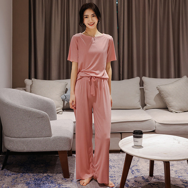 Casual Solid Color Stretch Loungewear 2 Piece Set