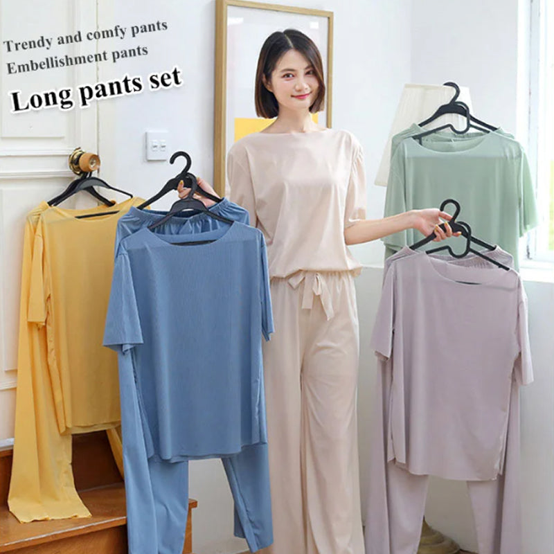 Casual Solid Color Stretch Loungewear 2 Piece Set